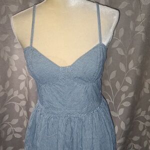 Red Tulips Large Blue and White Striped Sundress